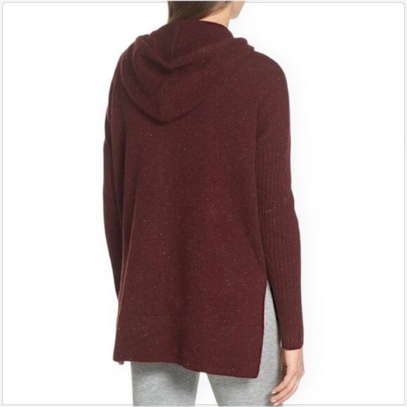 UGG Elyse 100% Cashmere Burgundy Marled Zip Front Hoodie Cardigan Sweater NWT M - Picture 4 of 8